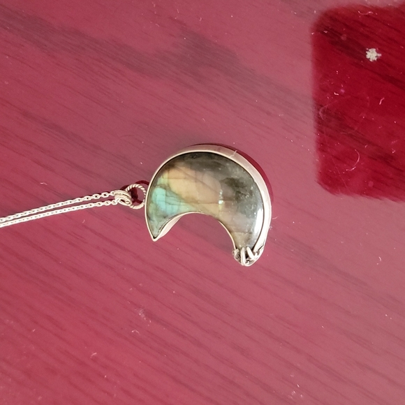 LABORIDITE 925 SS MOON PENDANT W CHAIN - Picture 1 of 5